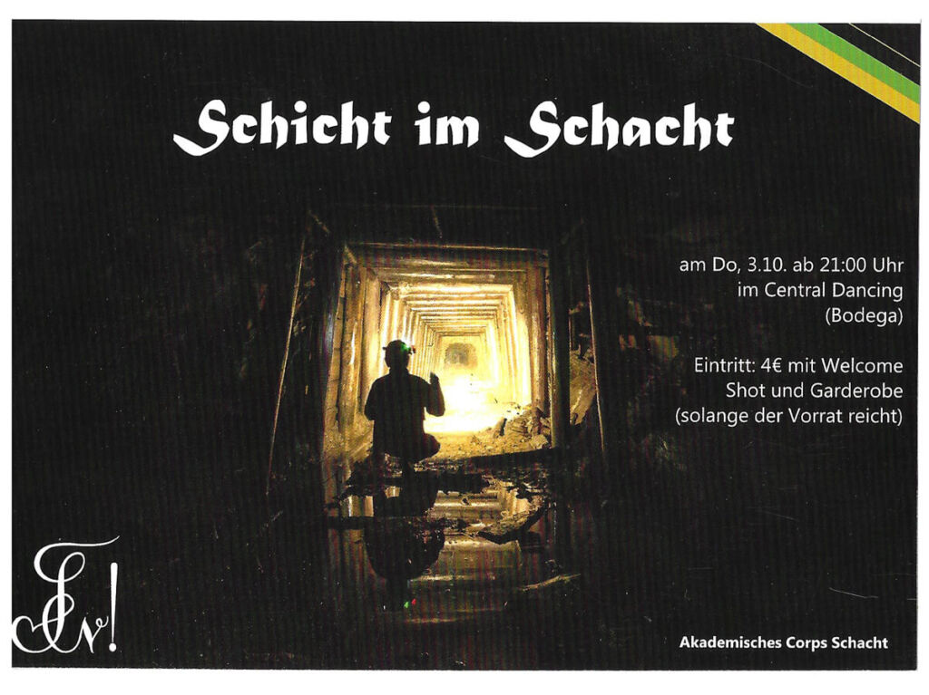 Vorderseite eines Flyers mit einem Bild zum Thema Bergbau
