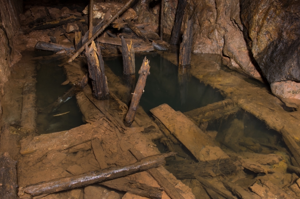 marodes Holz am wassergefüllten Gesenk