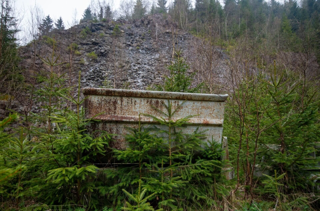 009-tagebau-schmiedefeld-west-foerderwagen Eingewachsener Förderwagen im Freilichtmuseum Schmiedefeld.